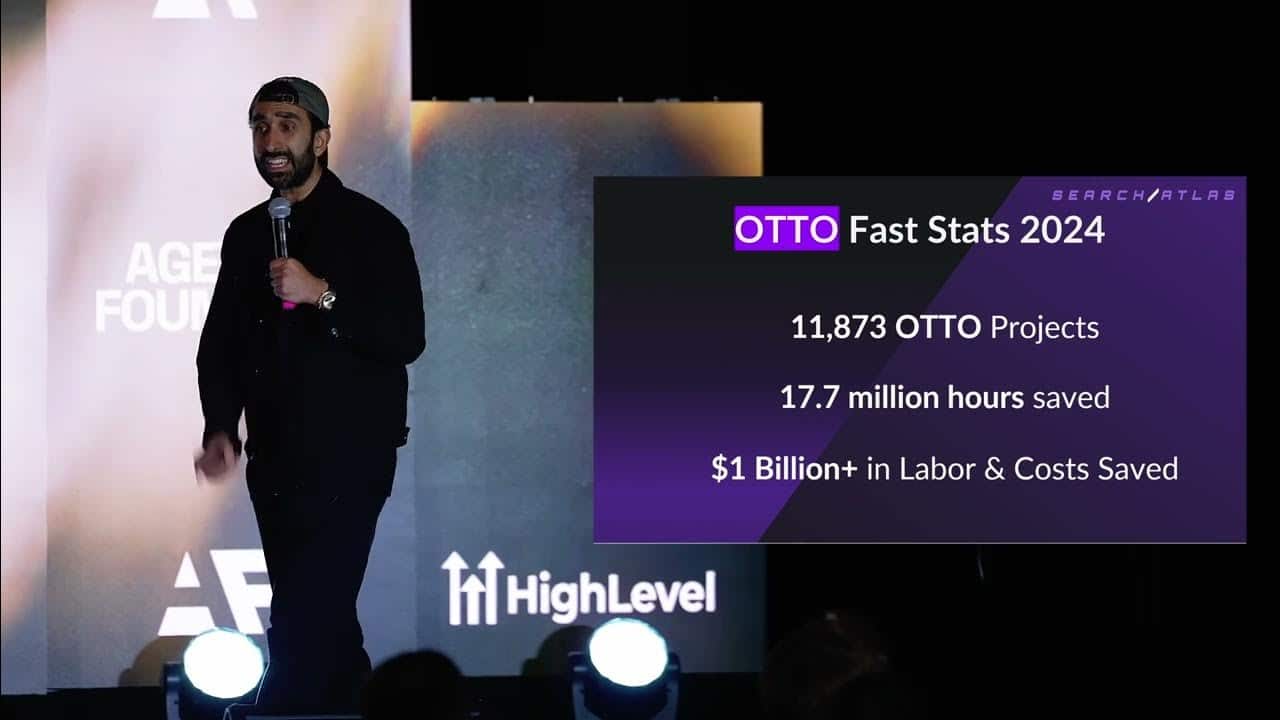 Manick Bhan delivering keynote at Search Atlas NYC 2025 event.